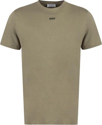 Off-white Geborduurd Katoenen Crew-neck T-shirt - Heren - T-shirts - Groen - S - Katoen - Tops