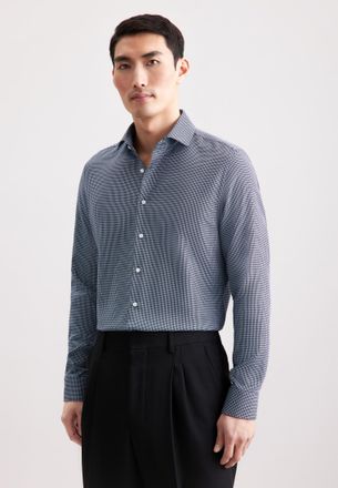 Seidensticker Businesshemd SEIDENSTICKER Schwarze Rose, Herren, Gr. XL (43), normale &Auml;rmell&auml;ngen, dunkelblau, 100% Baumwolle, Hahnentrittmuster, slim fit, 2-Knopf-M