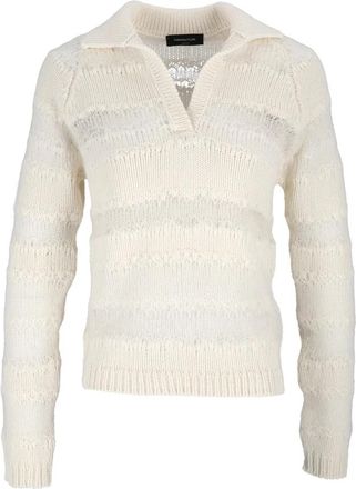 Fabiana Filippi Platinum Mohair en Micro-pailletten Trui met Strepen - Dames - V-hals truien - Beige - XS - Pailletten - Truien & Vesten