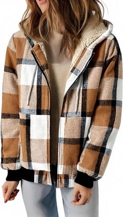 Generic Fleece Jacket Women Sherpa Fleece Lined Hooded Lumberjack Jacket Classic Flannel Jackets Long Sleeve Elegant Plaid Shirt with Pockets Checked Shacket 