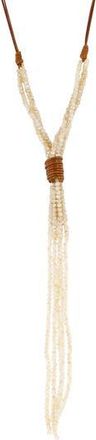 Olivia Welles Beaded Tassel Y-Necklace in Worn Gold /Neutral at Nordstrom Rack