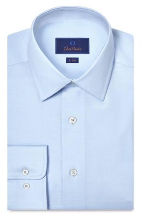 David Donahue Trim Fit Solid Stretch Cotton Twill Dress Shirt in Sky at Nordstrom, Size 15.5 - 32