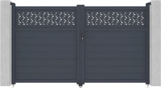 Vente-Unique Vente-unique - Cancello elettrico battente L305 x H181 cm in Alluminio semi traforato con motivi Antracite - bazio