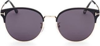 Tom Ford 61mm Round Sunglasses in Shiny Black /Smoke at Nordstrom Rack