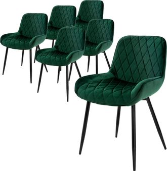 ML Design Ml-design - Set 6x Sillas De Comedor Verde Moderno 81 Cm Asiento Tapizado De Terciopelo Transpirable Y Suave Con Patas De Metal Sill&oacute;n Con Respaldo Er
