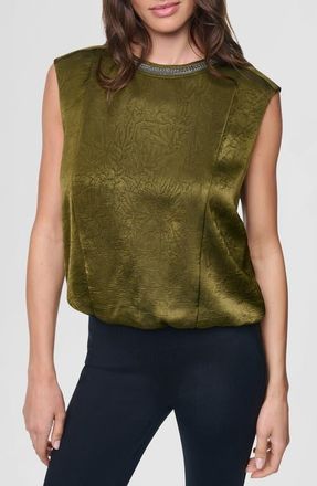 DKNY Chain Sleeveless Crinkle Satin Top in Dark Olive at Nordstrom, Size X-Small