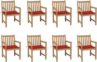 vidaXL Sillas De Jard&iacute;n 8 Uds Madera Maciza De Teca Cojines Rojos Vidaxl