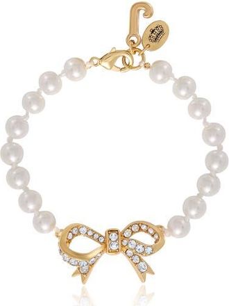 Juicy Couture Pearl Bracelet with Pave Bow in Gold Tone at Nordstrom, Size 7.5