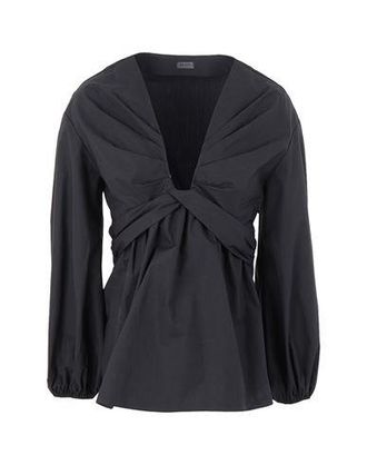 8 by YOOX COTTON PLEATED DEEP V-NECK BLOUSE