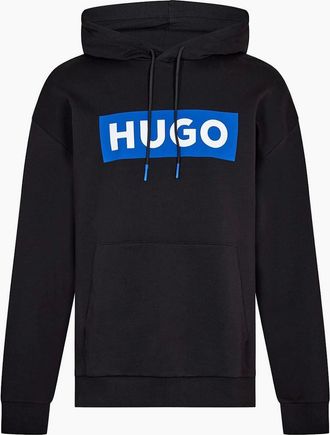 HUGO BOSS Mens Box Print Hooded Neck Long Sleeve Polo Shirt - Black - Size: 38