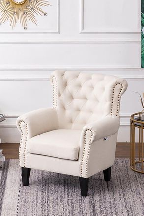 Living and Home Mid-Century Deep Seating Nailhead Beige Arm Chair