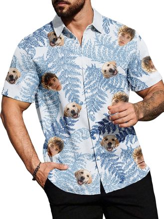 Generic Custom Hawaiian Shirts for Men with Face Personalised Funny Mens Button Down ShirtsTropical Summer Beach Casual Short Sleeve (UK, Alpha, XL, Regular, 