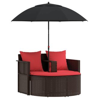 vidaXL Sof&aacute; De Jard&iacute;n Marr&oacute;n Y Rojo 168 X 168 X 180 Cm Rat&aacute;n Sint&eacute;tico Vidaxl