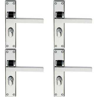 Loops 4x PAIR Straight Square Handle on Bathroom Backplate 180 x 40mm Polished Chrome