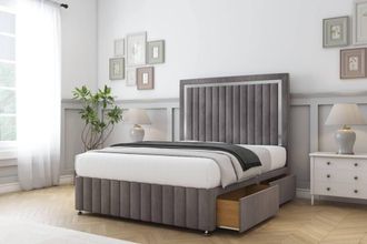 Sloomy Boston Chrome Naples Divan Set 2 Drawers-54 Headboard-Footboard in Grey | Size: Small Single
