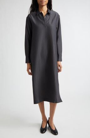 Paloma Wool Espon Long Sleeve Wool & Silk Midi Shirtdress in Black at Nordstrom, Size X-Large