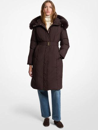 Michael Kors Faux Fur Trim Belted Coat