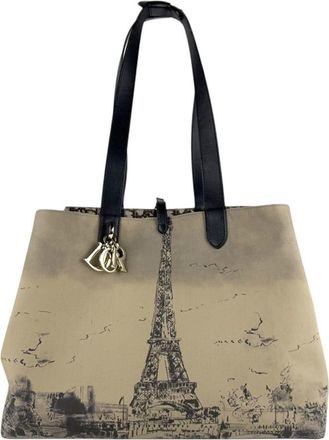 Dior Black Khaki Nylon Canvas Leather Shoulder Bag Tote Bag (Pre-Owned)