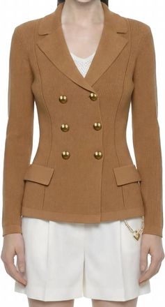 Elisabetta Franchi Double Breasted Knit Jacket In Brown