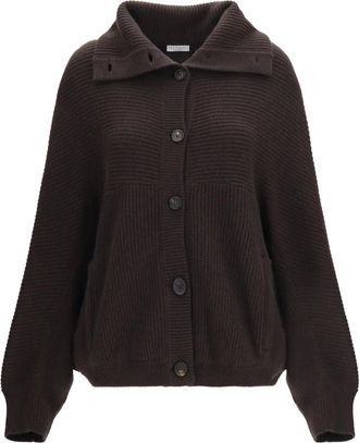 Brunello Cucinelli Cardigan in Cashmere con Scollo Alto - - Knitwear - Uomo - Marrone - M