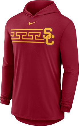 Nike USC Primetime Pattern Nike Mens Dri-FIT College Long-Sleeve Hooded T-Shirt in Red | 01NB69WSCJ-CZH