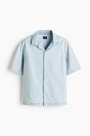 H&M Regular Fit Denim Resort Shirt in Light Denim Blue at Nordstrom, Size Xx-Large
