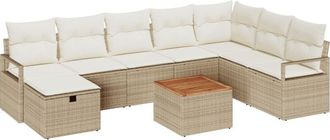 vidaXL Garden Sofa Set with Cushion 9 pcs Beige Poly rattan Vidaxl