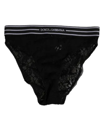 Dolce & Gabbana Womens Black Lace Slip Brief Logo Waistband Underwear Nylon Clothing