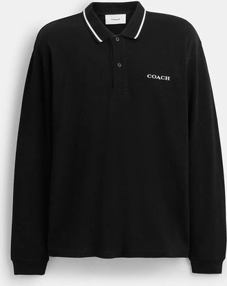 Coach Signature Trim Long Sleeve Polo In Regenerative Cotton