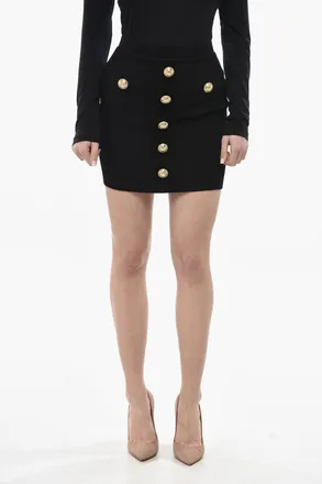 Balmain Minigonna a Costine con Bottoni Effetto Dorati Balmain