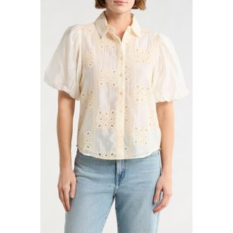 Forgotten Grace Bubble Sleeve Button Front Top in Natural at Nordstrom Rack, Size X-Large