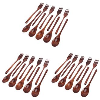 OEM Juego De 30 Piezas De Cucharas Y Tenedores De Madera, Cubiertos Reutilizables De Madera Natural