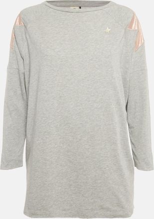Elisabetta Franchi Grey Cotton Star Patch Detail T-Shirt