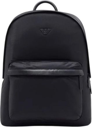 Emporio Armani Nylon Rugzak met Rits en Lederen Details - unisex - Rugzakken - Zwart - ONE Size - Nylon - Tassen