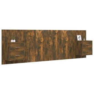 Berkfield Home Classic Bed Headboard with Cabinets Smoked Oak Engineered Wood in Brown