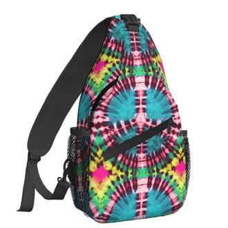 Generic Peace Sign Tie Dye Sling Bag Trendy Cross Body Bag Lightweight Daypack For Men Workout Shopping