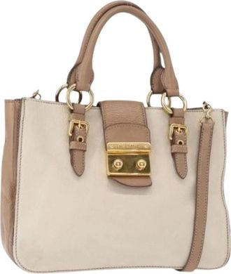 Miu Miu Pre-owned Leren Handtas - Dames - Vintage Handtas - Beige - ONE Size - Leer - Vintage