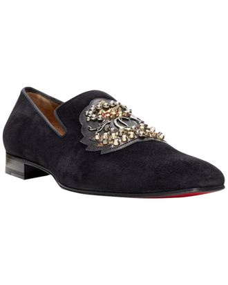 Christian Louboutin Mens Suede Ecupump T Suede Studded Crest Loafer (Authentic Pre-Loved)