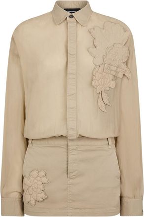 Dsquared2 Beige Embroidered Shirt Collar Mini Dress