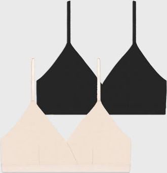 Stripe and Stare Crossover Bra Two Pack in Black & Sand at Nordstrom, Size X-Small