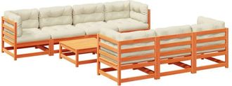 vidaXL Set De Sof&aacute;s Jard&iacute;n 8 Pzas Con Cojines Madera Pino Marr&oacute;n Cera Vidaxl
