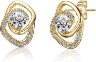 Rachel Glauber 14k Gold Plated with Cubic Zirconia Double Love Knot Stud Earrings