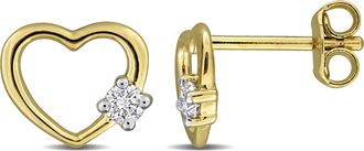 Mimi & Max Created Forever 1/7ct TW Lab-Grown Diamond Open Heart Stud Earrings Yellow Plated Sterling Silver