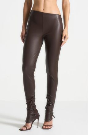 Mani&egrave;re De Voir Clara Leather Angled Waistband Leggings in Brown at Nordstrom, Size 6