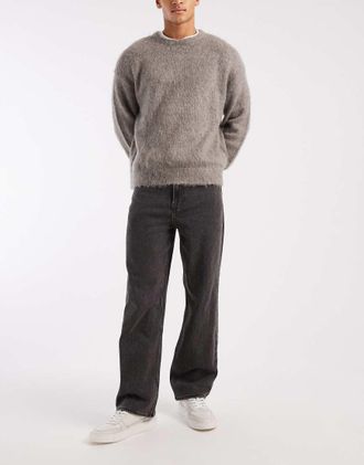 Hollister Jeans ampi neri con ricamo sulle tasche-Nero