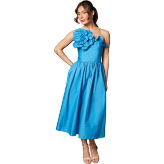 Coast One Shoulder Corsage Midi Dress in Blue at Nordstrom, Size 8