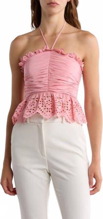 Ramy Brook Michelle Eyelet Halter Top In Pink Tulip