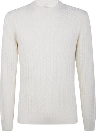 FILIPPO DE LAURENTIIS Kabeltrui met Ronde Hals - Heren - Ronde hals truien - Wit - XL - Wol - Truien & Vesten