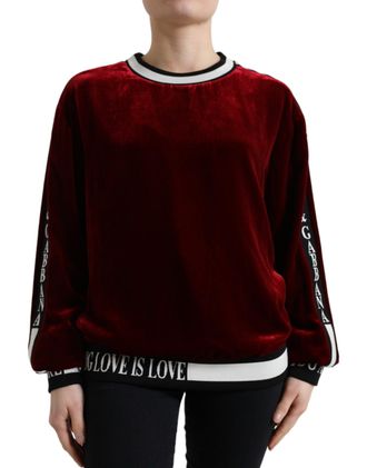 Dolce & Gabbana Womens Velvet Sweatshirt Love Is - Dark Red Cotton - Size EU 32 (Womens)