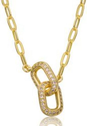 Rachel Glauber 14K Gold Plated wth Clear Cubic Zirconia Interlocking Links Necklace